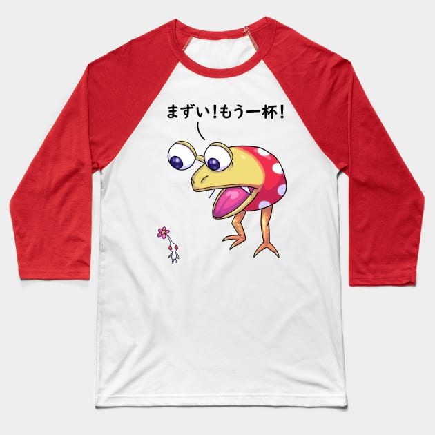 Red Bulborb Eating White Pikmin Baseball T-Shirt by Genki no Nai